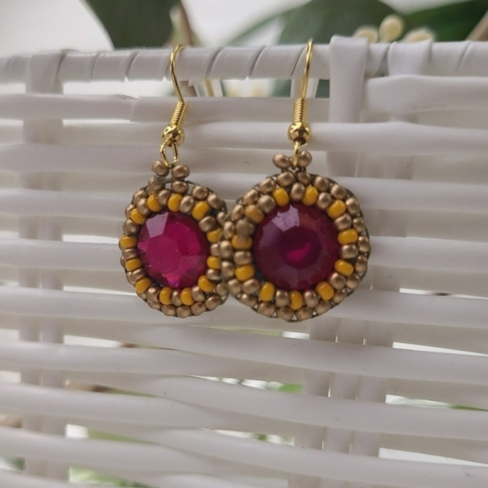 Pink And Orange Bohemian Beaded Mini Earrings